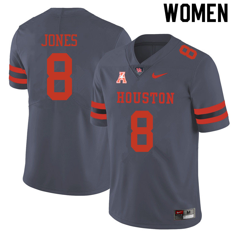 Women #8 Marcus Jones Houston Cougars College Football Jerseys Sale-Gray - Click Image to Close